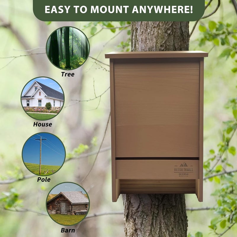 Outer Trails Extra Large Bat House, 3 Chambers, Brown, Holds Up to 200 Bats, Easy Install Hardware Included - Image 5
